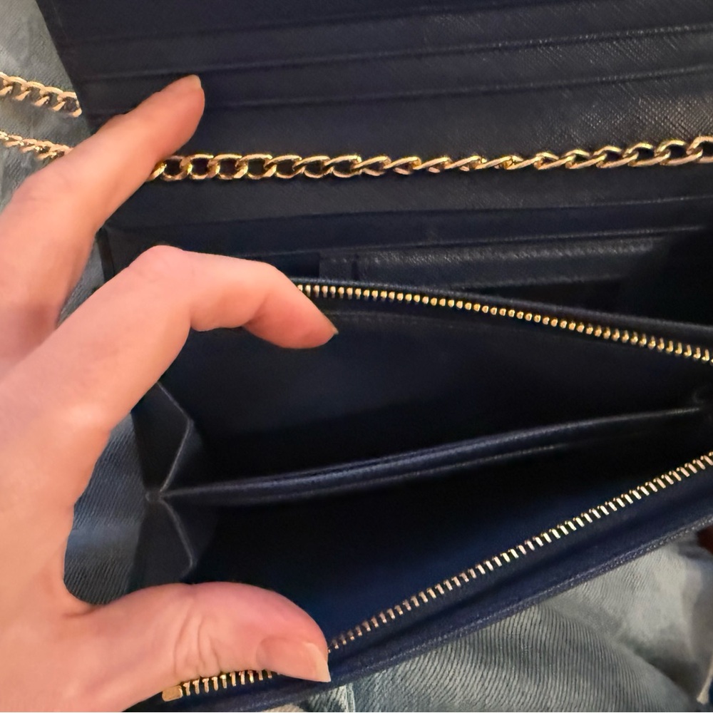 EUC Prada $990 Saffiano Leather Continental Waller blue with Chain & Card Holder - Picture 14 of 16